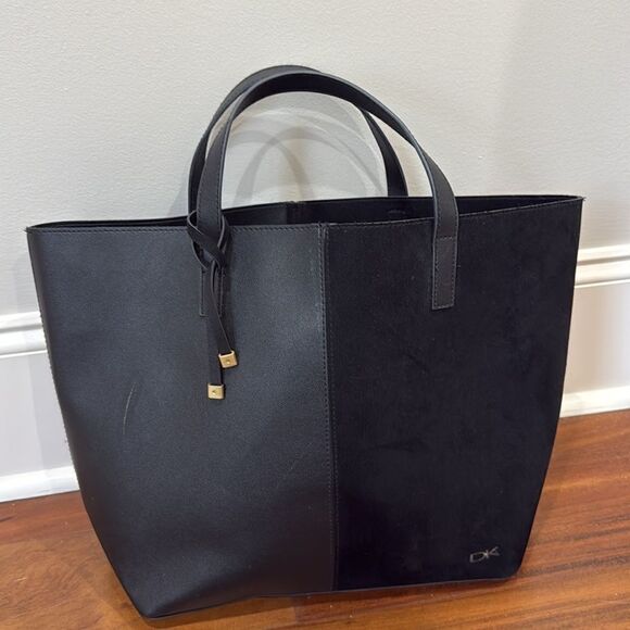 Donna Karen Large Two Tone Vegan Leather and Suede Tote Bag - Picture 2 of 7
